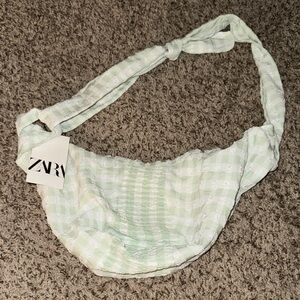 Zara Light Green Gingham Crossbody Fanny Pack NWT